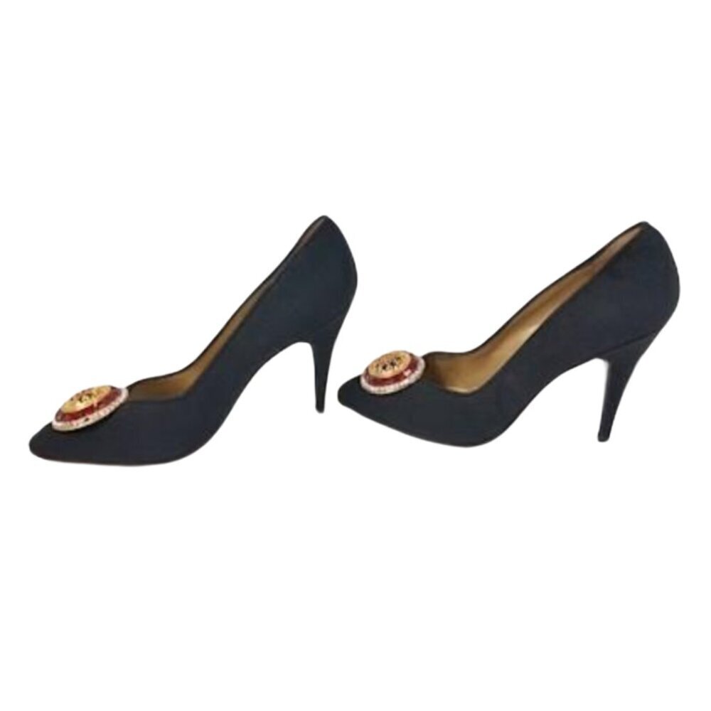 Gianni Versace Vintage Medallion Pumps Black Jewel Heels Made in Italy EU 36 - Picture 4 of 15